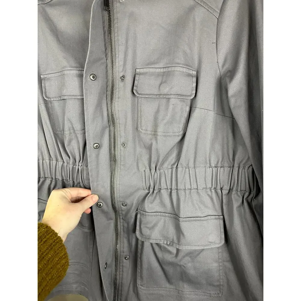 Torrid Grey Long Sleeve Cinched Waist Twill Zip Up Anarok Utility Jacket Size 1X